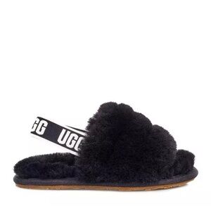 UGG Women's Fluff Yeah Slide Black Open Toe Back Strap Slippers Size 6